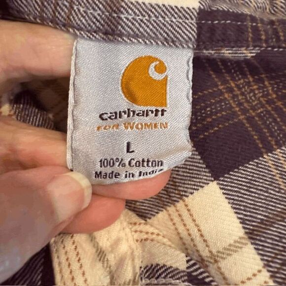Carhartt Women's Flannel Purple White w/Gold Cotton Chest Pockets Size Large - Picture 4 of 11
